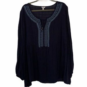 Sonoma 3X Navy Empire Waist Boho Blouse